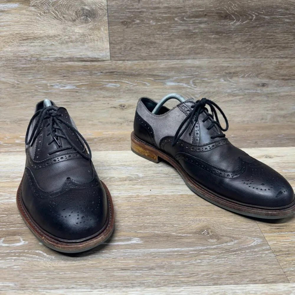 Kenneth Cole Elite Class Gray/Black Leather Wingtip Oxford Shoes Men's Size 10.5